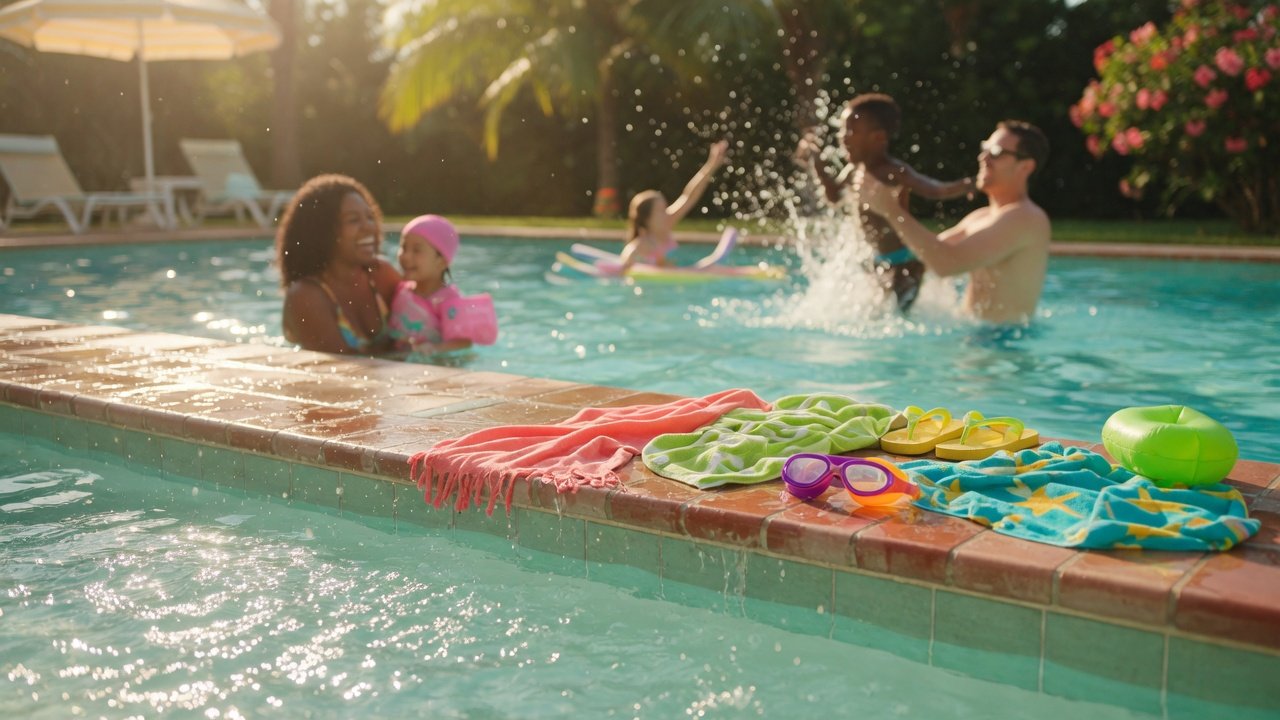 Kids at the pool — SwimFresh pre-swim spray for lingering chlorine smell