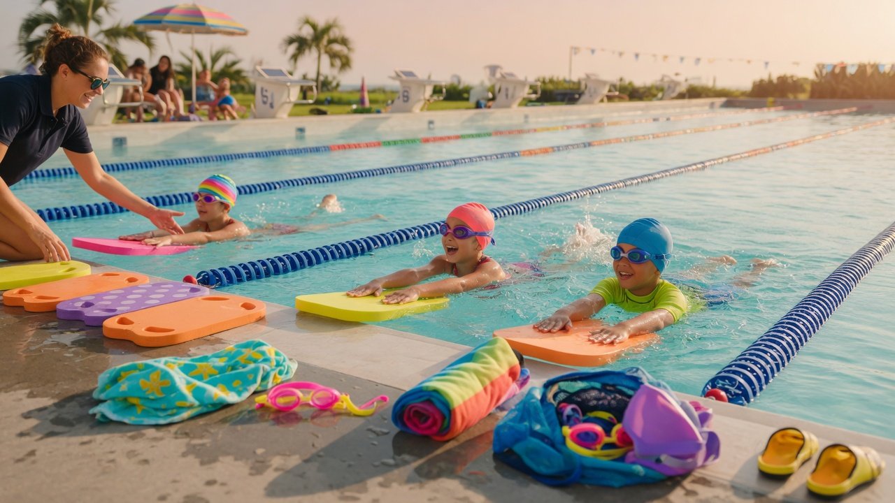 Parent applying SwimFresh pre-swim spray to child before pool time